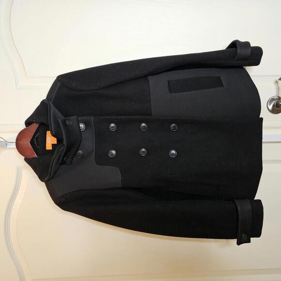 Stylish Black Double-Breasted Peacoat - Picture 1 of 6